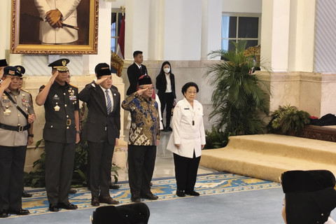 Ketua Dewan Pengarah BPIP, Megawati Soekarnoputri,, di acara pengukuhan Paskibraka 2025 di Iatana Negara, Jakarta pada Sabtu (16/8/2025). Foto: Luthfi Humam/kumparan