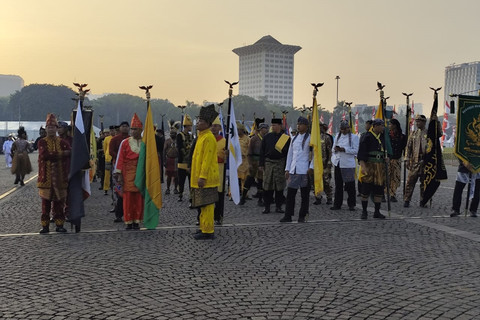 Suasana jelang prosesi Kirab Bendera Pusaka di Monas, Jakarta, Minggu (17/8/2025). Foto: Luthfi Humam/kumparan