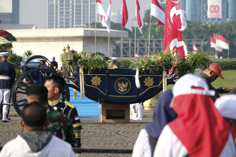Kereta kencana yang akan membawa Bendera Pusaka dan Teks Proklamasi di Monas, Jakarta, Minggu (17/8/2025). Foto: Luthfi Humam/kumparan