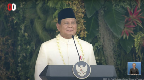 Presiden RI Prabowo Subianto dalam upacara peringatan HUT ke-80 RI di Istana Merdeka, Jakarta, Minggu (17/8/2025). Foto: YouTube/ Sekretariat Presiden