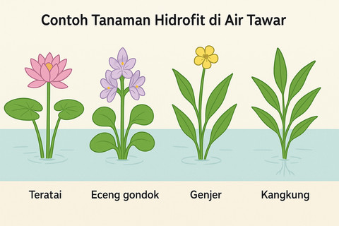 Ilustrasi Contoh Tanaman Hidrofit yang Hidup di Air Tawar