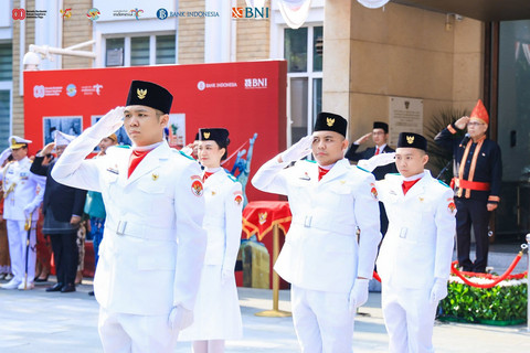 Upacara peringatan HUT ke-80 RI di KBRI Beijing, China, Minggu (17/8/2025). Foto: KBRI Beijing