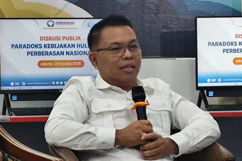 Deputi Bidang Ketersediaan dan Stabilisasi Pangan Bapanas I Gusti Ketut Astawa dalam gelaran diskusi publik bersama dengan Ombudsman RI di Kantor Ombudsman RI, Jakarta, Selasa (26/8/2025). Foto: Widya Islamiati/kumparan