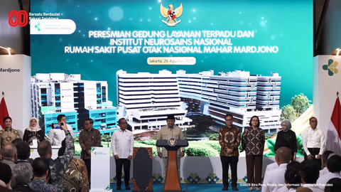 Presiden Prabowo Subianto menghadiri peresmian Gedung Layanan Terpadu dan Institut Neurosains Nasional RS PON Mahar Mardjono di Jakarta, Selasa (26/8/2025). Foto: Youtube/Sekretariat Presiden