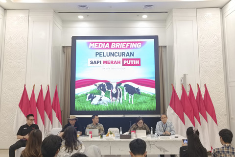 Media briefing program Sapi Merah Putih di kantor Kementerian PPN/Bappenas, Kamis (28/8), Jakarta, Kamis (28/8/2025). Foto: Muhammad Fhandra Hardiyon/kumparan
