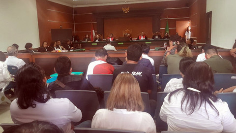 Suasana sidang perdana kasus dugaan korupsi dana hibah Sinode GMIM yang digelar di Pengadilan Tipikor Negeri Manado, Jumat 29 Agustus 2025.