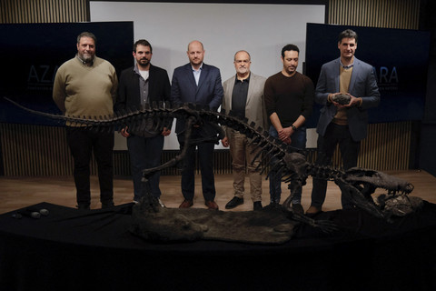 Tim yang menemukan dan meneliti fosil Kostensuchus atrox, buaya purba yang hidup sekitar 70 juta tahun lalu menjelang akhir era dinosaurus, yang ditemukan di wilayah Patagonia, Argentina (27/8/2025). Foto: ALESSIA MACCIONI/REUTERS