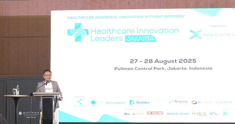 Keynote presentatio oleh Chief Financial & Risk Officer (CFRO) AdMedika, Danang Rizki Ginanjar, di konferensi Healthcare Innovation Leaders 2025. Foto; dok. Telkom