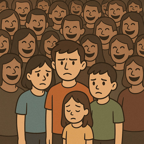 Ilustrasi kelompok minoritas saat dilihat dari tatapan yang tidak inklusif. Dibuat dengan AI ChatGPT oleh Rizky Amanda Putra Hanka (dokumen pribadi).