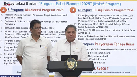 Keterangan Pers dari Menko Perekonomian Airlangga Hartanto dan Menkeu Purbaya Yudhi Sadewa terkait Stimulus Ekonomi pada Senin (15/9/2025). Foto: YouTube/ Sekretariat Presiden