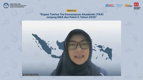 Plt Kepala Pusat Asesmen Pendidikan Kemendikdasmen Rahmawati saat webinar "Kupas Tuntas TKA jenjang SMA dan Paket C Tahun 2025" di YouTube Direktor SMA, Kamis (28/8/2025). Foto: Youtube/ Direktorat SMA