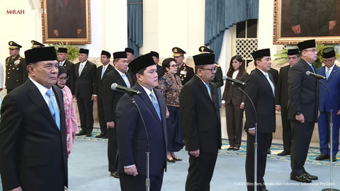Suasana pelantikan Menteri dan Wakil Menteri Negara Kabinet Merah Putih Dalam Sisa Masa Jabatan Periode Tahun 2024-2029 di Istana Negara, Jakarta, Rabu (17/9/2025). Foto: Youtube/Sekretariat Presiden