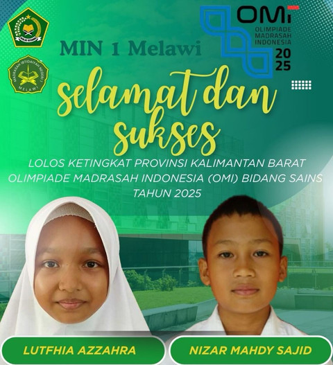 Luhfia Azzahra dan Nizar Mahdy Sajid meraih prestasi membanggakan dalam Olimpiade Madrasah Tingkat Kabupaten.(Foto: Ist)