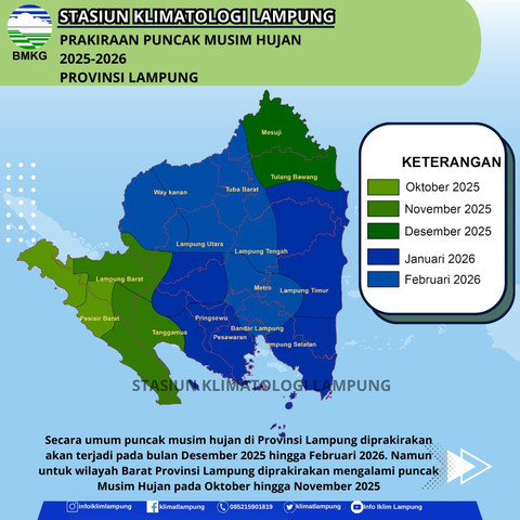 Peta Prakiraan Awal Musim Hujan Provinsi Lampung | Foto: BMKG Lampung