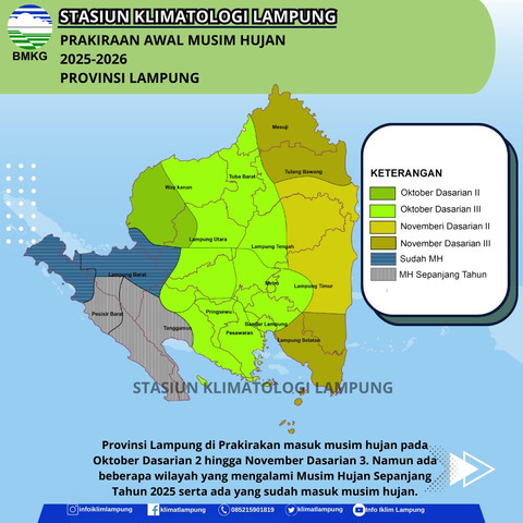 Peta Prakiraan Awal Musim Hujan Provinsi Lampung | Foto: BMKG Lampung