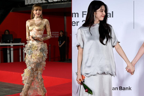 Tampilan Lisa Blackpink dan Han So Hee di Busan International Film Festival. Foto: Jung Yeon-je / AFP, Instagra @busanfilmfest