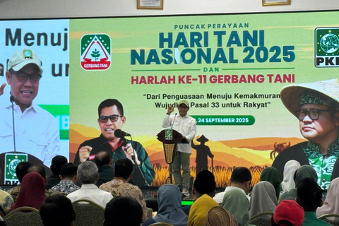Ketua Umum PKB Muhaimin Iskandar di peringatan Hari Tani 2025 di DPP PKB, Jakarta Pusat, Rabu (24/9/2025). Foto: Abid Raihan/kumparan