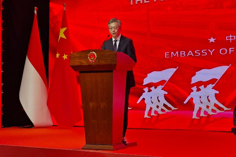 Duta Besar China untuk RI Wang Lutong di Peringatan 76 Tahun Berdirinya China di Hotel Raffles, Jakarta, Rabu (24/9/2025). Foto: Nadia Riso/kumparan