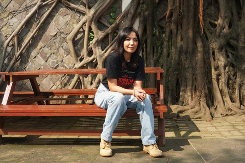 Pemain film Jembatan Shiratal Mustaqim Imelda Therinne saat berkunjung ke kantor kumparan. Foto: Dicky Adam Sidiq/kumparan