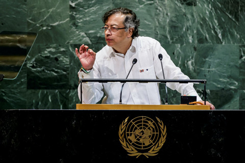 Presiden Kolombia Gustavo Petro menyampaikan pidato yang keras dan tegas di Sidang Umum PBB Foto: Eduardo Munoz/REUTERS