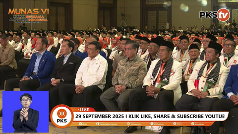 Tamu undangan yang hadir dalam penutupan Musyawarah Nasional VI Partai Keadilan Sejahtera (PKS) di Hotel Sultan, Jakarta, Senin (29/9/2025).   Foto: YouTube/ PKSTV