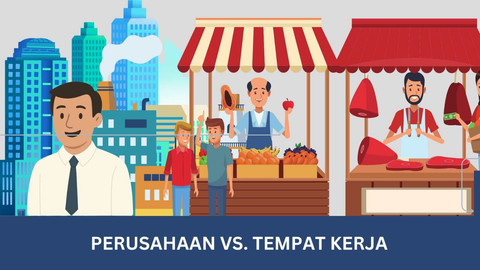 Ilustrasi yang menggambarkan perbedaan pekerja di tempat kerja dan di perusahaan. Foto: Dokumentasi Pribadi.