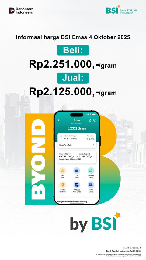 Harga emas digital di BYOND by BSI per 4 Oktober 2025. Foto: dok. BSI