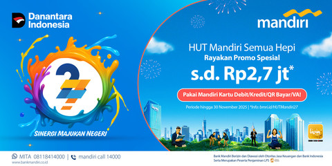 Bank Mandiri hadirkan promo spesial HUT ke-27 hingga Rp 2,7 juta. Foto: Dok. Bank Mandiri