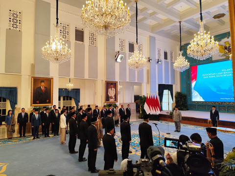 Suasana pelantikan Duta Besar di Istana Negara Jakarta, Rabu (8/10/2025).  Foto: Luthfi Humam/kumparan