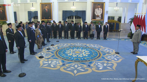 Suasana pelantikan Duta Besar (Dubes) di Istana Negara, Jakarta, Rabu (8/10/2025). Foto: Youtube/Sekretariat Presiden