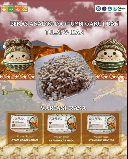 Mahasiswa Unair bikin beras analog dari tulang ikan dan umbi garut.  Foto: Instagram/ @garnusa_id