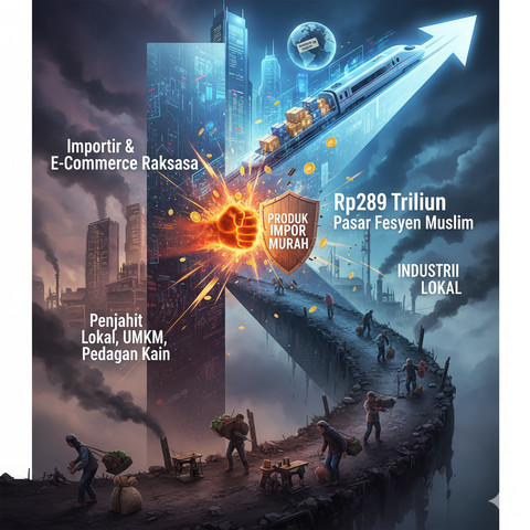 Ilustrasi gambar ekonomi bentuk-K pada sektor fesyen. Sumber: Dokumentasi Pribadi.