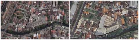 Kolase perbandingan Ponpes Al Khoziny di tahun 2019 dan 2025. Foto: Dok. Google Earth