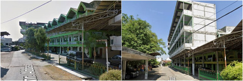 Kolase perbandingan gedung Ponpes Al Khoziny di tahun 2015 dan tahun 2024 lalu. Foto: Dok. Google Earth