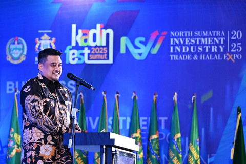 Gubernur Sumut Bobby Nasution pada pembukaan Kadin Fest 2025 Sumut di Gedung Serbaguna Pekan Raya Sumatera Utara (PRSU) Tapiandaya, Jalan Gatot Subroto Medan, Senin (13/10/2025). Foto: Dok. Istimewa