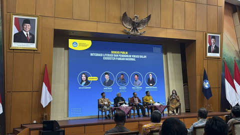 Diskusi publik integrasi literasi dan pendidikan vokasi dalam ekosistem pangan nasional di Jakarta, Selasa (14/10/2025). Foto: Amira Nada Fauziyyah/kumparan