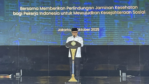 Menko Pemberdayaan Masyarakat, Muhaimin Iskandar (Cak Imin), dalam acara Satya JKN Awards 2025 di Kemayoran, Jakarta Pusat, Selasa (14/10/2025). Foto: Najma Ramadhanya/kumparan
