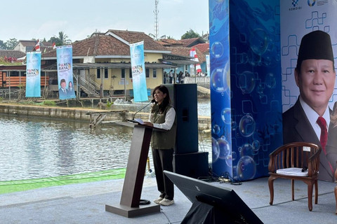 Menkomdigi Meutya Hafid di acara Panen Raya Teknologi Digital Perikanan di Sukabumi, Jawa Barat, Rabu (15/10/2025). Foto: Abid Raihan/kumparan