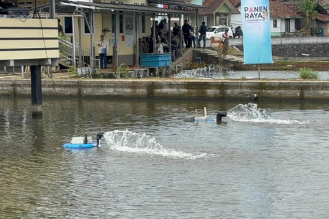 Microbuble Aerator, teknologi untuk kolam budidaya ikan yang bisa menambah kandungan oksigen dan dikendalikan memakai handphone. Foto: Abid Raihan/kumparan