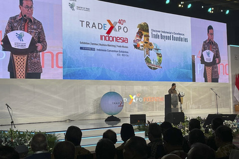 Menteri Perdagangan Budi Santoso dalam acara pembukaan Trade Expo Indonesia 2025 di ICE BSD, Tangerang Selatan, Rabu (15/10/2025). Foto: Najma Ramadhanya/kumparan