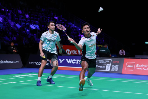 Fajar Alfian dan Muhammad Fikri di Denmark Open 2025. Foto: PBSI
