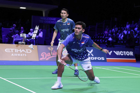 Fajar Alfian dan Shohibul Fikri di Denmark Open. Foto: Dok. PBSI