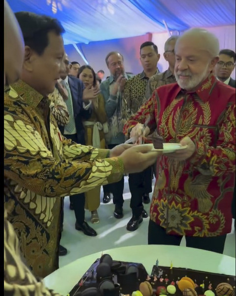 Presiden Brasil  Luiz Inacio Lula da Silva merayakan ultan tahunnya dan Presiden Prabowo Subianto saat menutup kunjungannya di Indonesia.  Foto: Instagram/ @lulaoficial