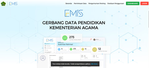 EMIS merupakan suatu sistem pendataan pendidikan yang dikelola oleh Kementerian Agama (emis.kemenag.go.id)