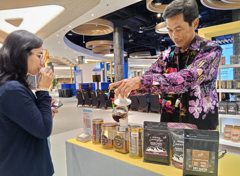 Kopi Leupeh Lalay yang hadir di Surabaya City Expo 2025. Foto: Masruroh/Basra