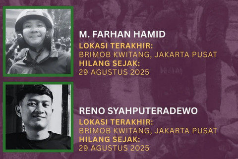 Farhan dan Reno, dua warga yang masih hilang sejak 29 Agustus 2025 saat demo rusuh di Kwitang, Jakpus. Foto: Instagram/@kontras_update