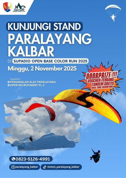 Paralayang Kalbar turut memeriahkan Colour Run 2025 yang digelar di Supadio Open Base pada Minggu, 2 November 2025. Foto: Dok. Paralayang Kalbar