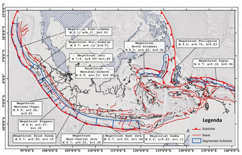 Peta zona megathrust. | Foto: BMKG