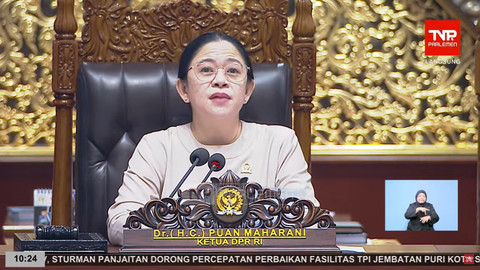 Ketua DPR RI, Puan Maharani saat Rapat Paripurna DPR RI ke-7 Masa Persidangan II Tahun Sidang 2025-2026 di Jakarta, Selasa (4/11/2025). Foto: YouTube/ TVR Parlemen