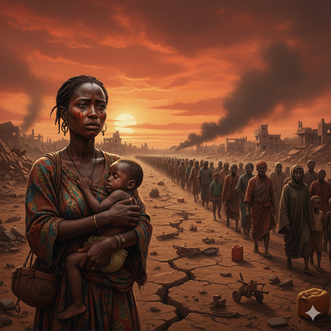 Ilustrasi akibat perang saudara di Sudan dihasilkan oleh AI